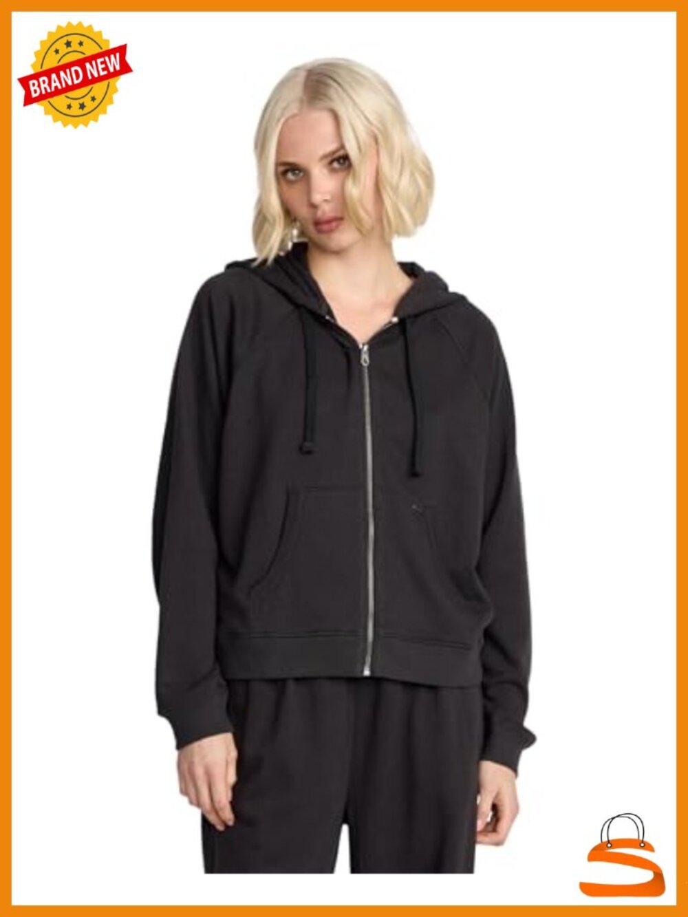 Volcom Women's Fitted Raglan Zip Hoodie Loose Sleeves Fleece Sweatshirt